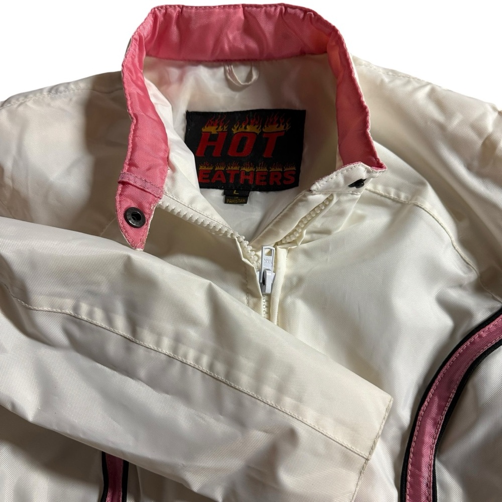 VINTAGE Hot Leathers Motorcycle Jacket Womens  Large White Pink Nylon‎